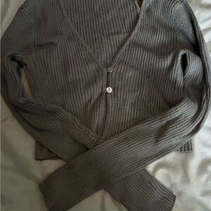 Garage Black Ribbed V-Neck Button Cardigan